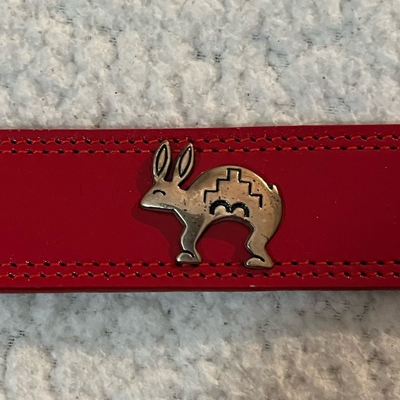 Red Leather Belt with Silver design and Buckle Made in the USA - Picture 2 of 15